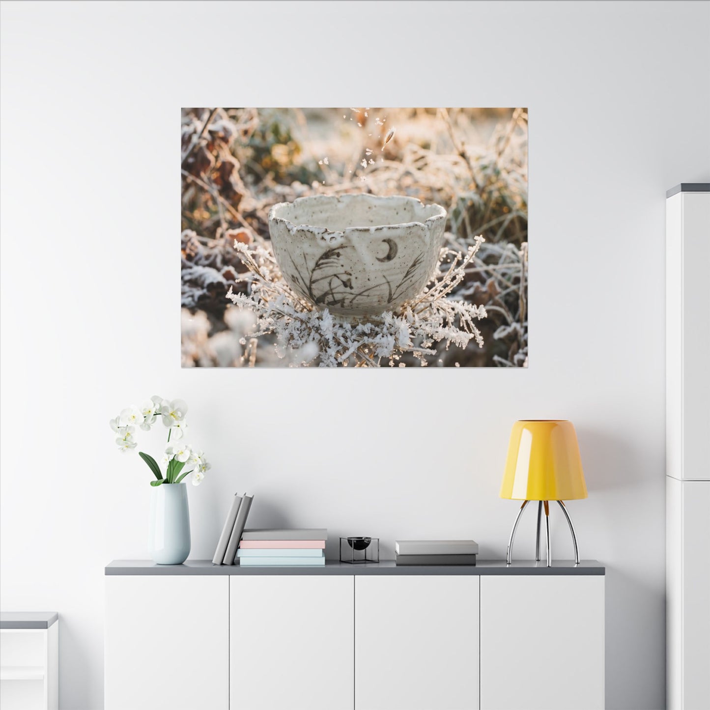 Japandi Ceramic Bowl in Golden Hour | Japanese Pattern Canvas Art