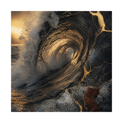 Healing Ocean Wave Wall Art Print - Gold Vein Kintsugi