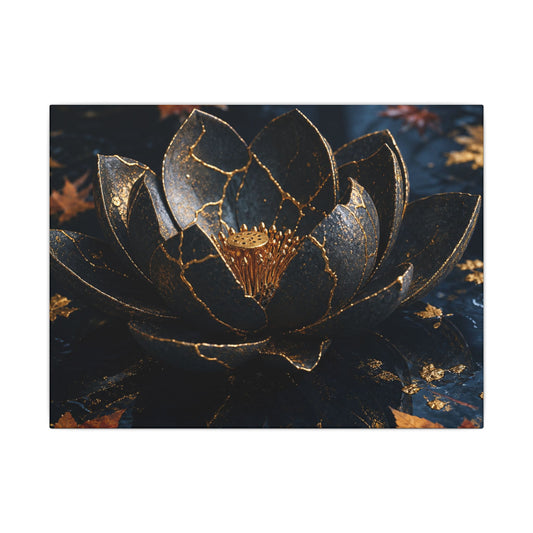 Moonlight Lotus Flower Canvas Art - Kintsugi Fukinsei