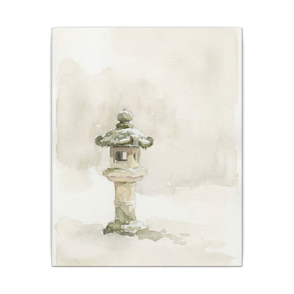 Stone Lantern Winter Canvas Art | Japandi Earthy Design