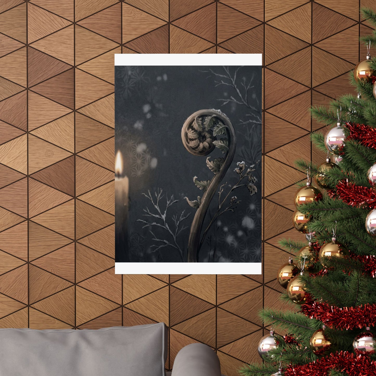 Fern Unfurling Japanese Pattern Wall Art Print | Warm Japandi Art