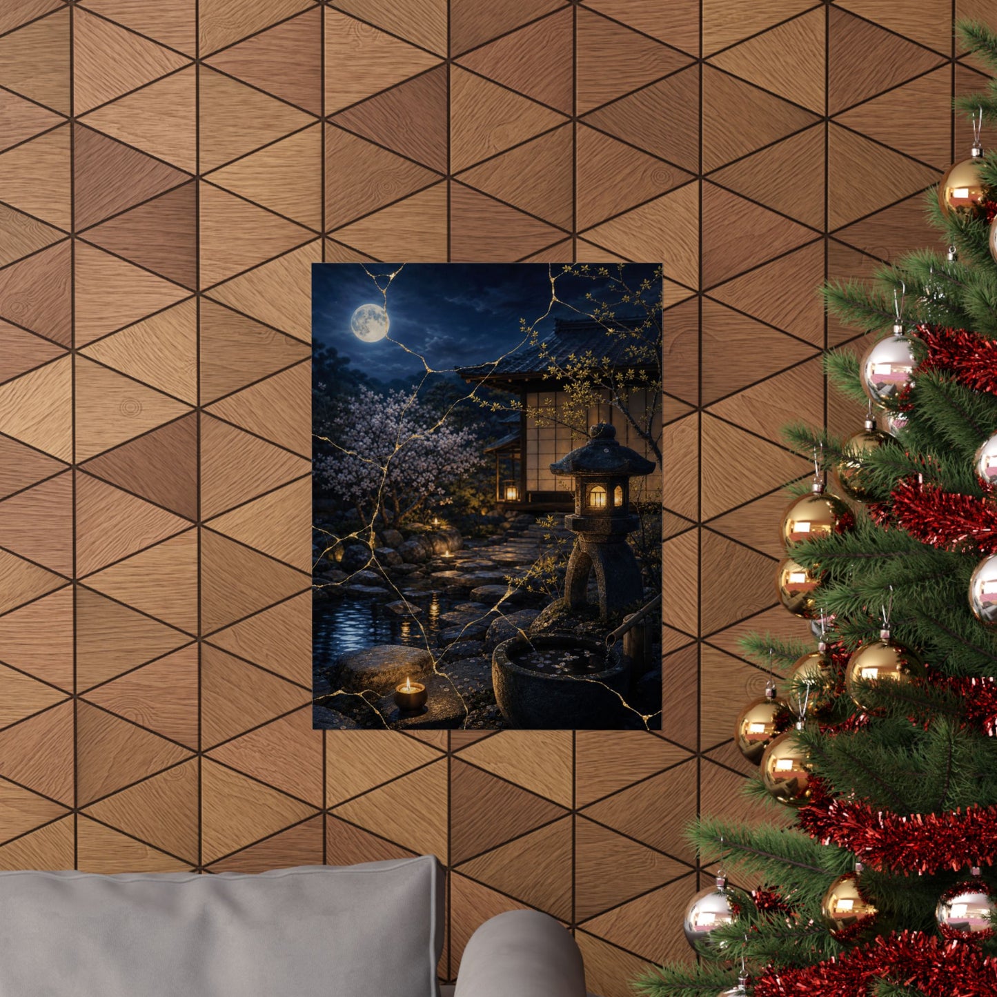 Spring Moonlit Garden Gold Vein Wall Art Print | Resilient Decor
