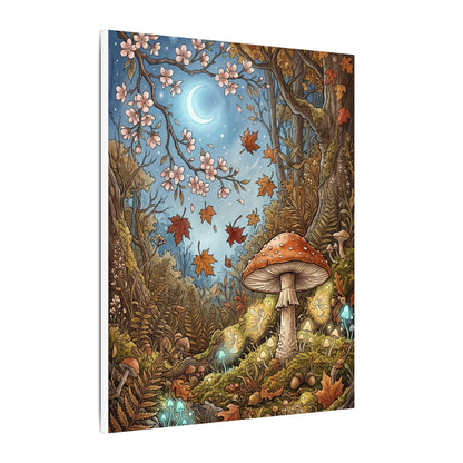 Autumn Cherry Blossom Mushroom Illustration Canvas Art | Enchanting Decor