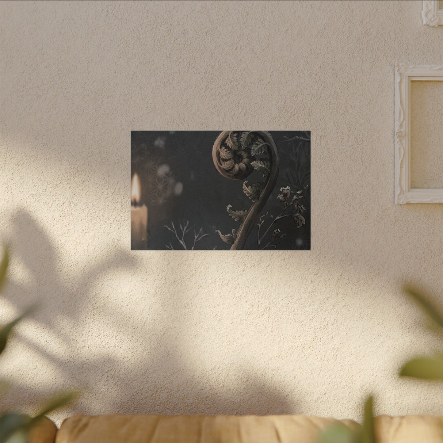 Candlelight Fern Unfurling Canvas Art - Japandi Ma