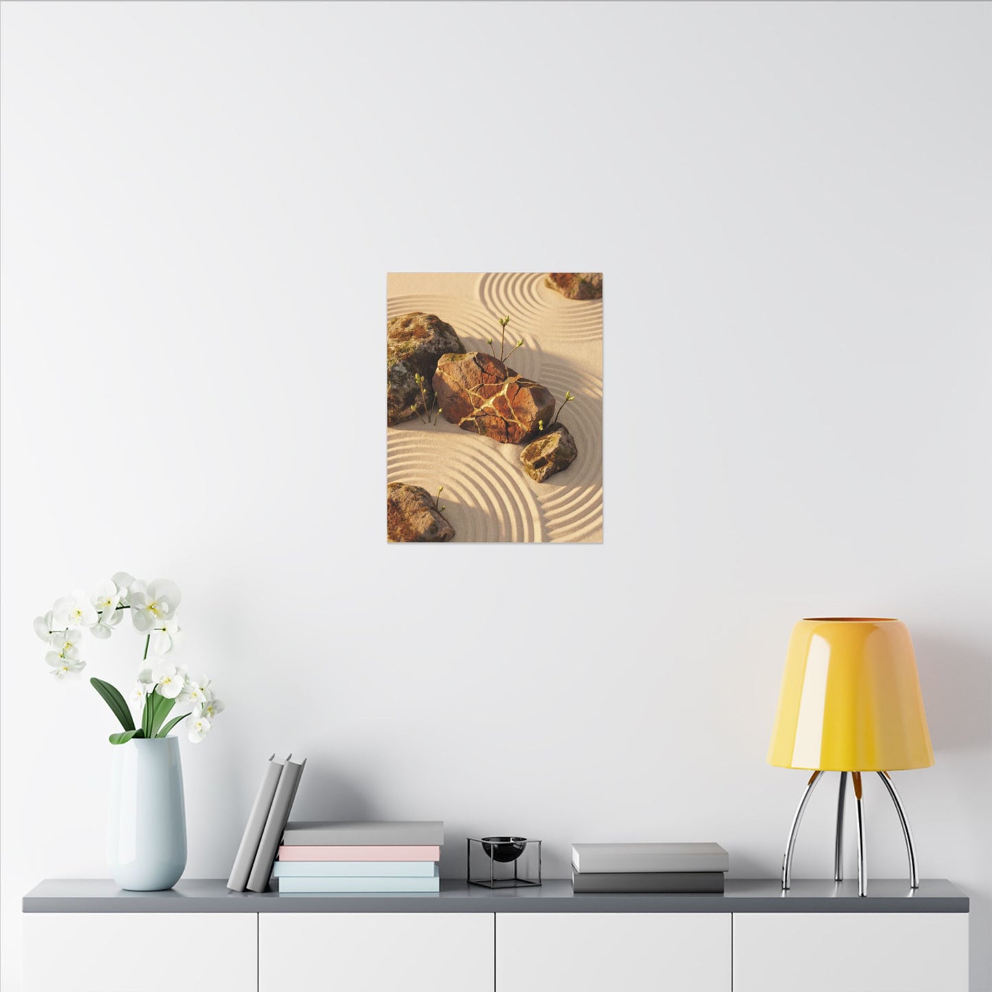 Kanso Rock Garden Canvas Art - Kintsugi Crackle Gold