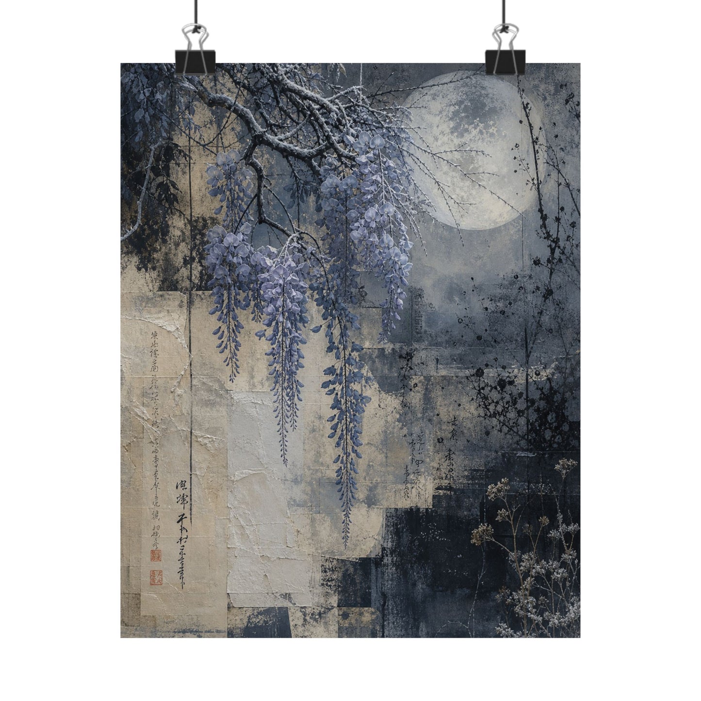 Moonlight Wisteria Wall Art Print - Japandi Seijaku
