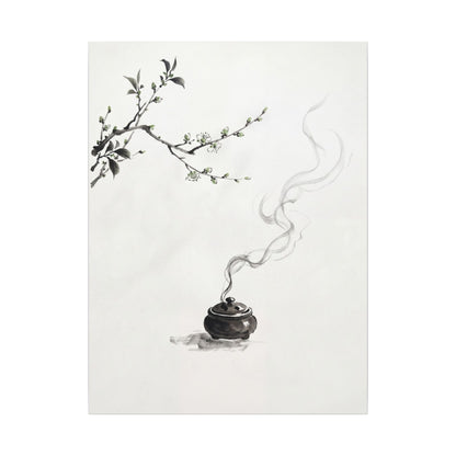 Calm Incense Smoke Canvas Art - Sumi E Zen