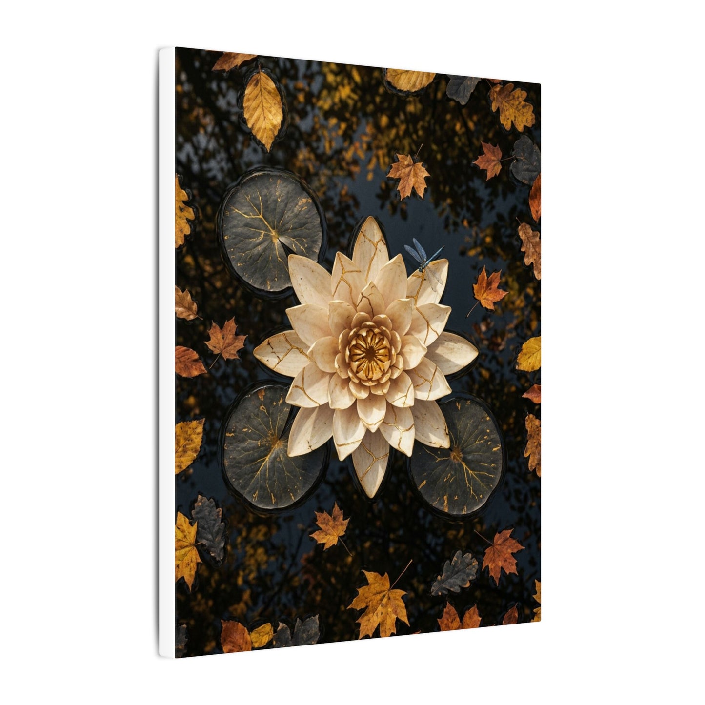 Kintsugi Lotus Flower in Dappled | Gold Repair Canvas Art