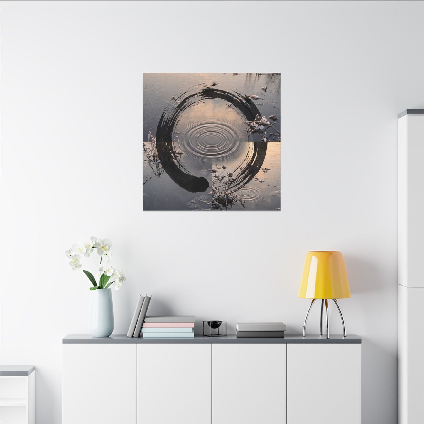 Winter Water Ripple Enso Canvas Art | Tranquil Decor