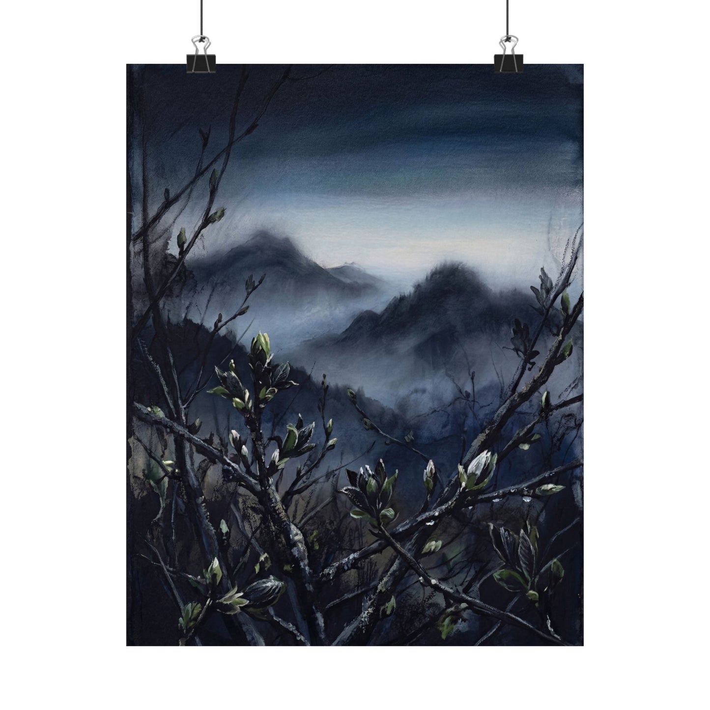Mountain Mist Wall Art Print | Spring Dark Japandi Dark Texture Art Art Print