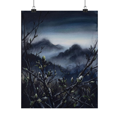 Mountain Mist Wall Art Print | Spring Dark Japandi Dark Texture Art Art Print