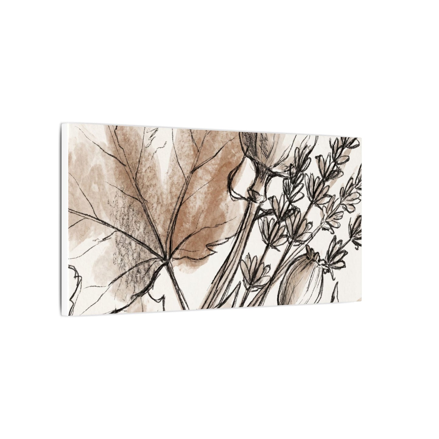 Neutral Dried Flowers Canvas Art - Minimal Line Japandi