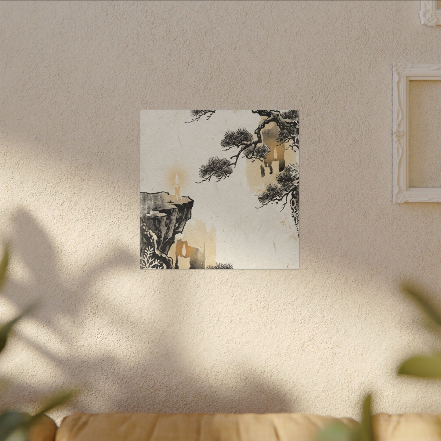 Japandi Pine Tree in Candlelight | Japanese Pattern Canvas Art