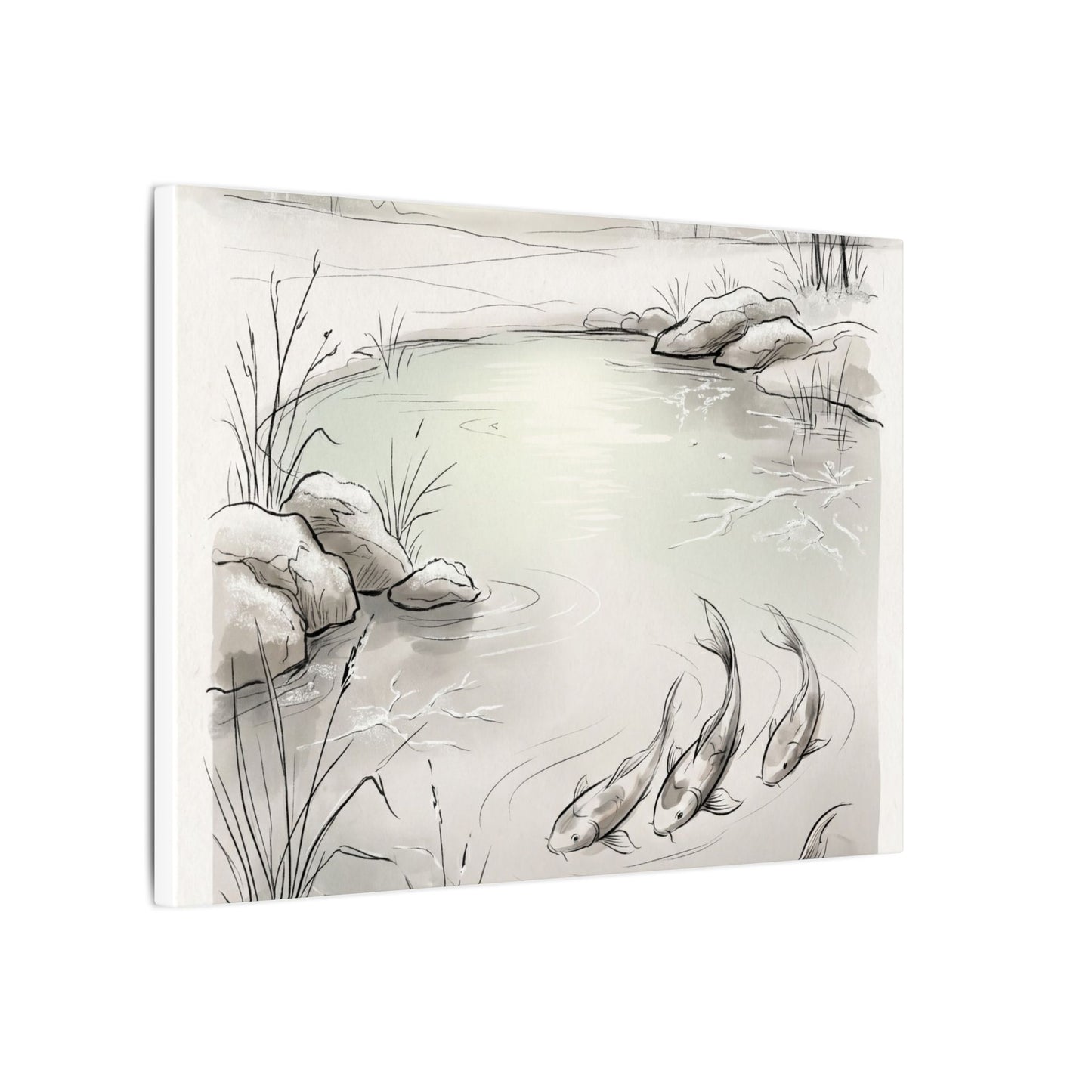 Koi Pond Minimal Line Canvas Art | Cozy Japandi Art