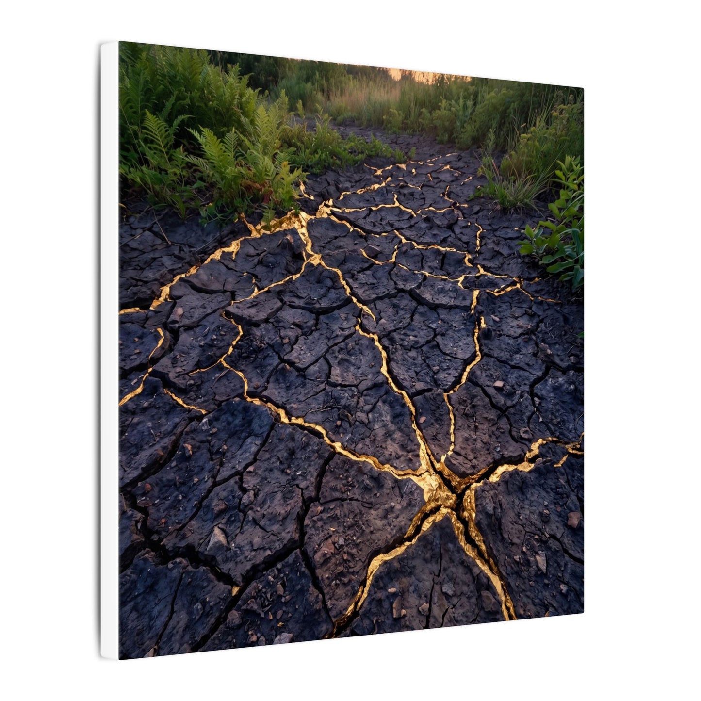 Cracked Earth Canvas Art | Summer Kintsugi Crackle Gold Art