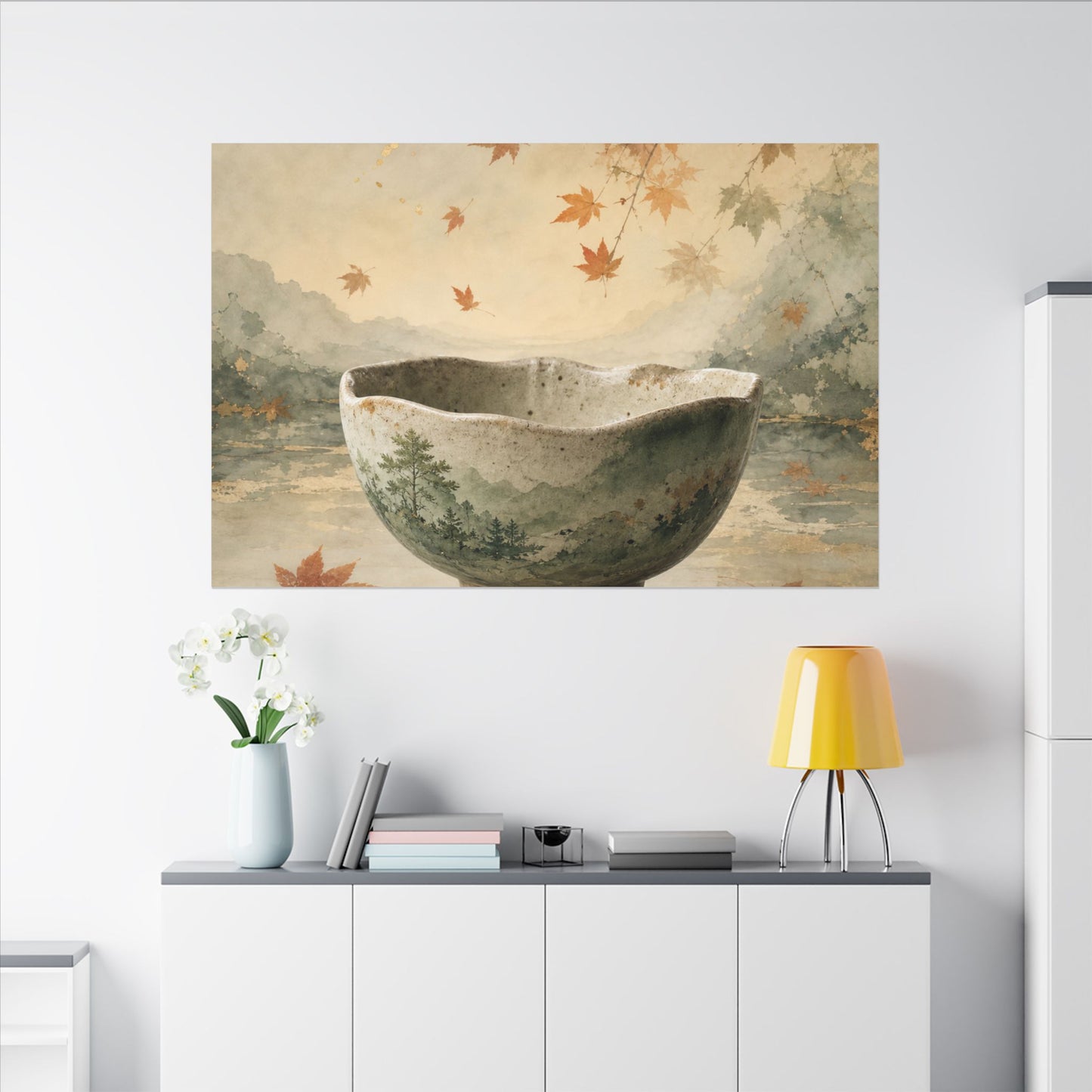 Autumn Ceramic Bowl Watercolor Canvas Art | Cozy Decor