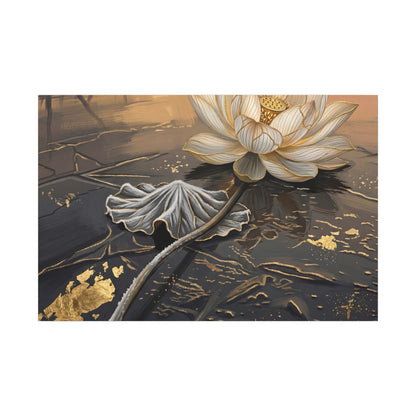 Kintsugi Lotus Flower in Golden Hour | Gold Vein Canvas Art Art Print