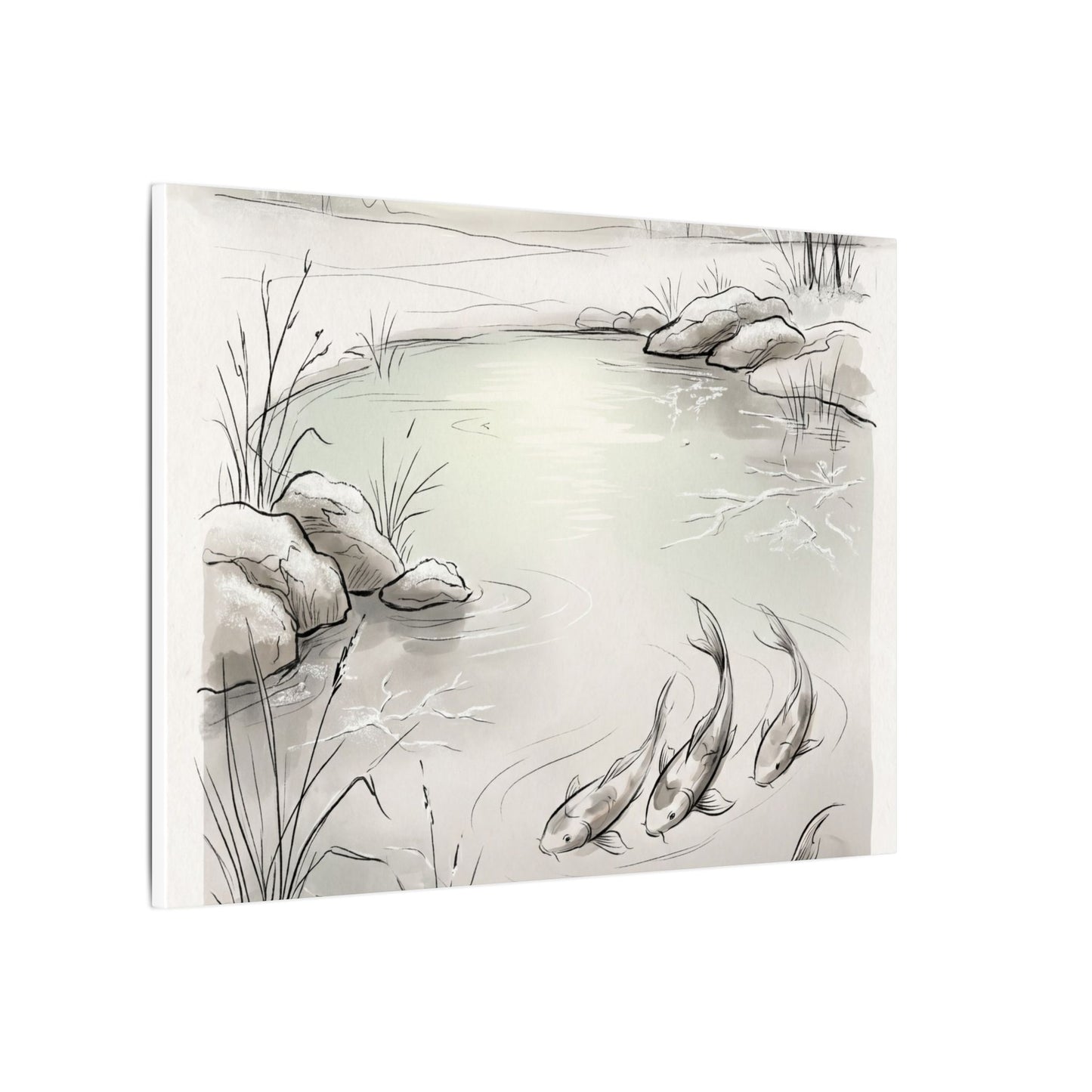Koi Pond Minimal Line Canvas Art | Cozy Japandi Art