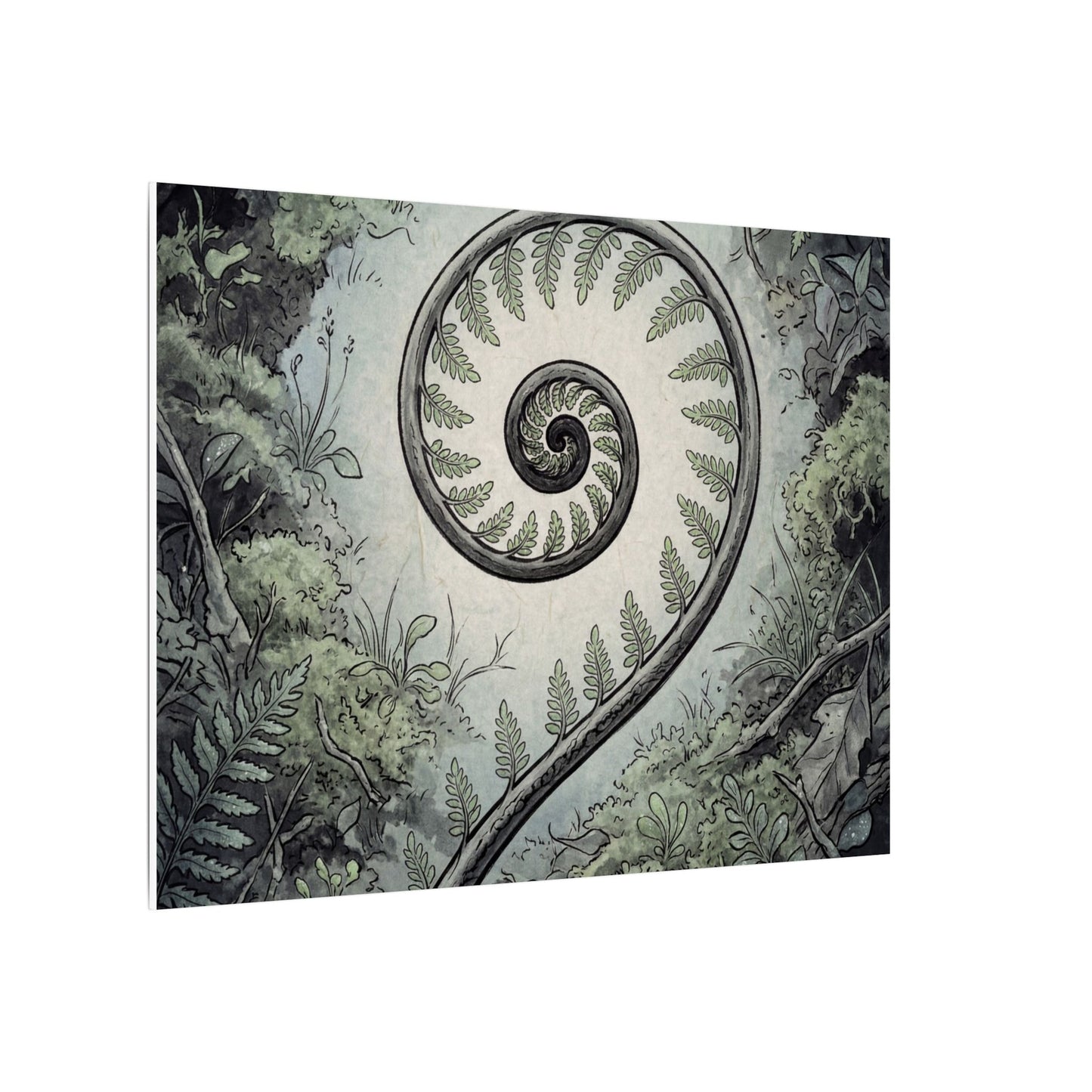 Zen Fern Unfurling in Dawn | Ukiyo E Inspired Canvas Art