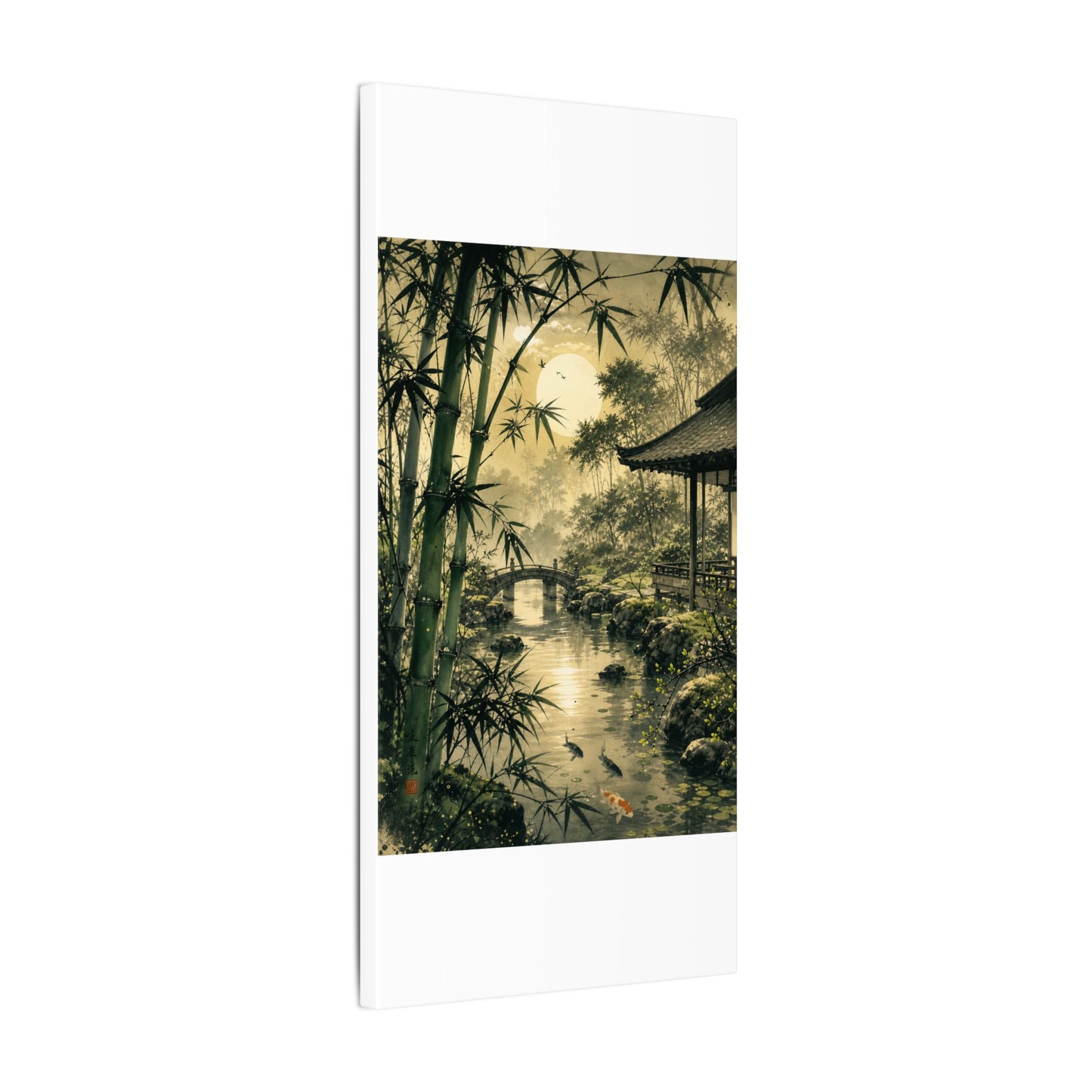 Moonlit Garden Sumi E Canvas Art | Calm Zen Art