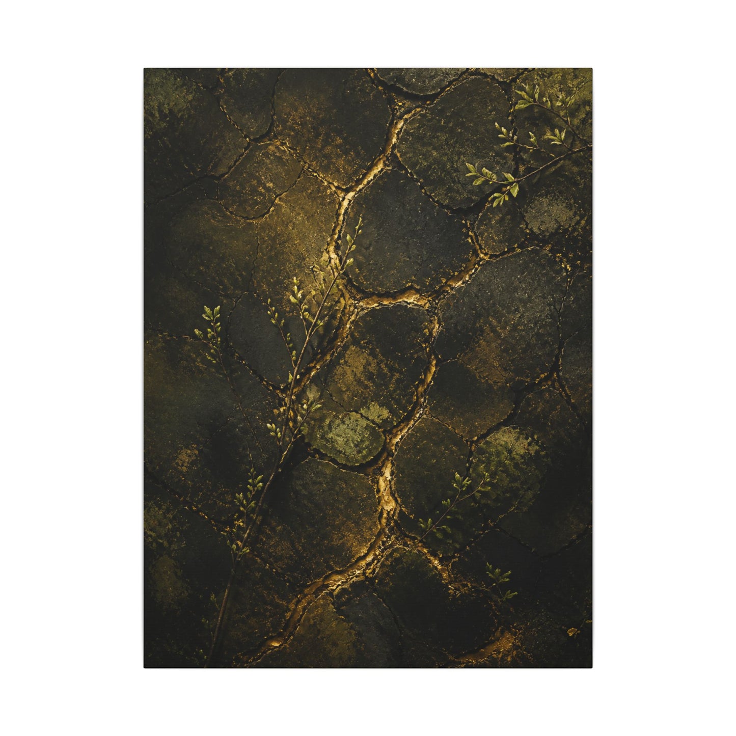Shibui Cracked Earth Canvas Art - Dark Japandi Dark Texture