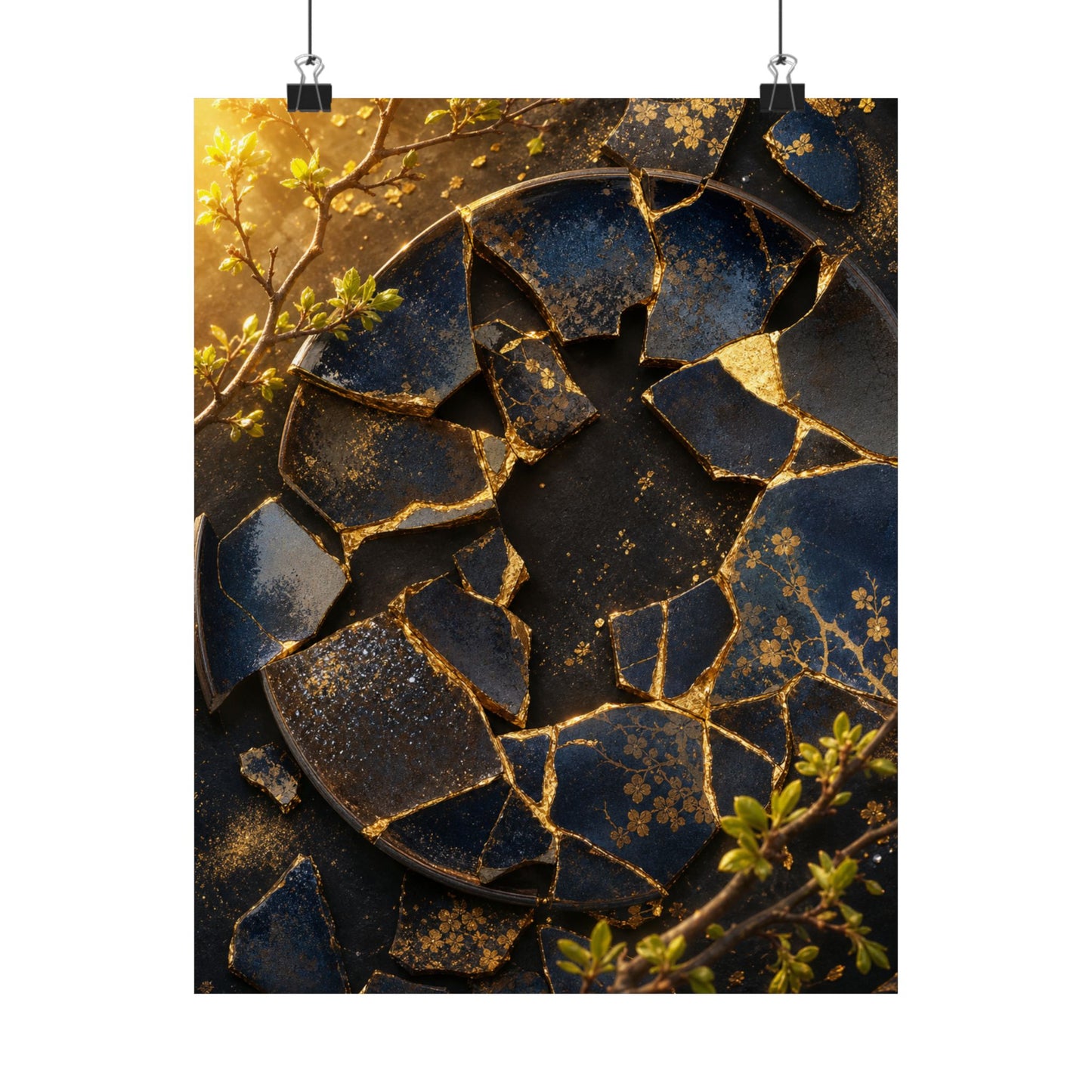 Broken Pottery Gold Repair Wall Art Print | Resilient Kintsugi Art