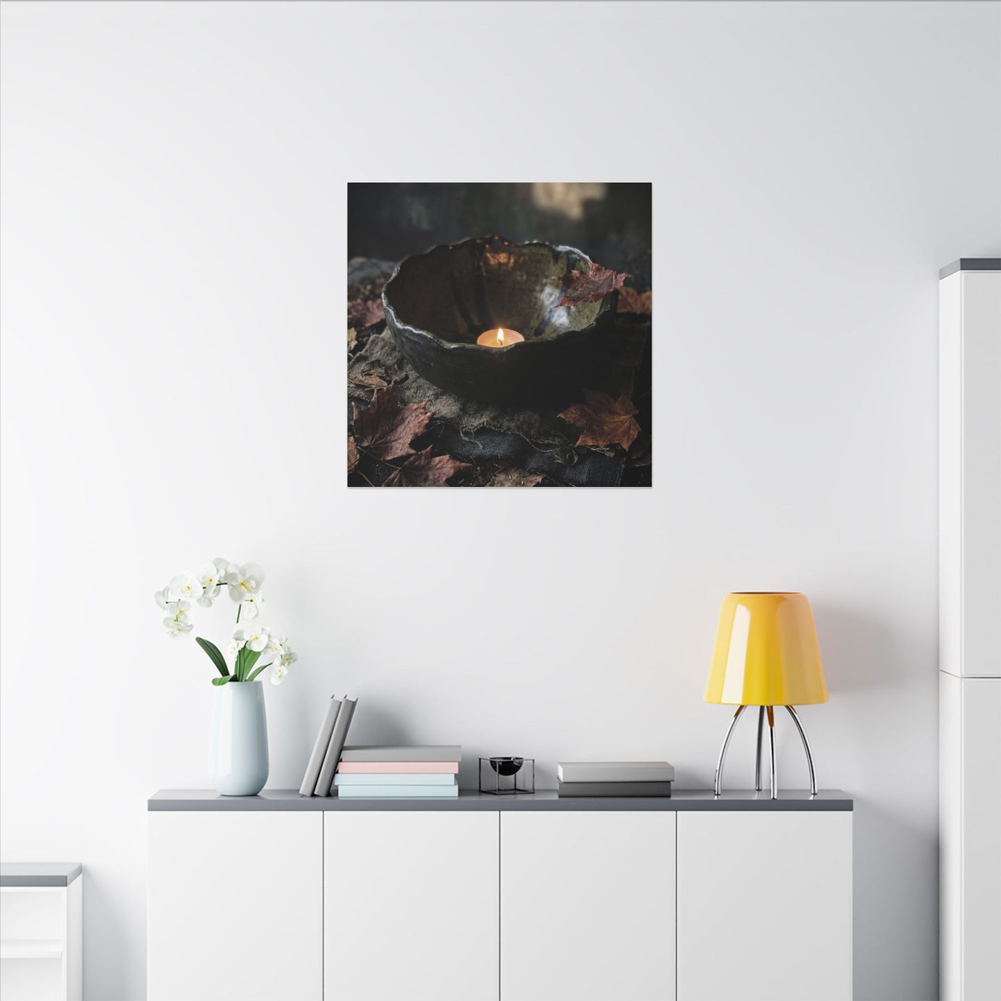 Candlelight Ceramic Bowl Canvas Art - Dark Japandi Kanso