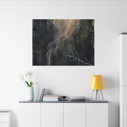 Incense Smoke Winter Canvas Art | Dark Japandi Moody Design