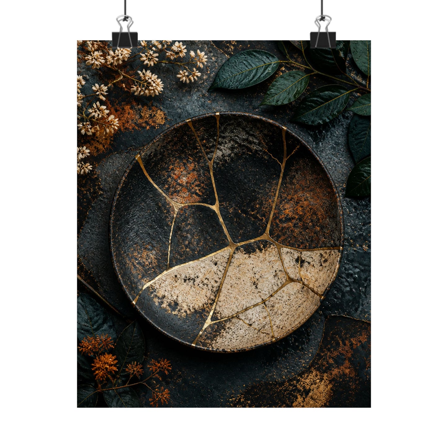Kintsugi Rust Patina in Dawn | Gold Repair Wall Art Print