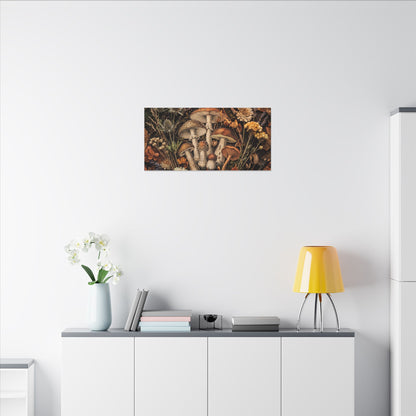Autumn Dried Flowers Mushroom Illustration Canvas Art | Earthy Decor