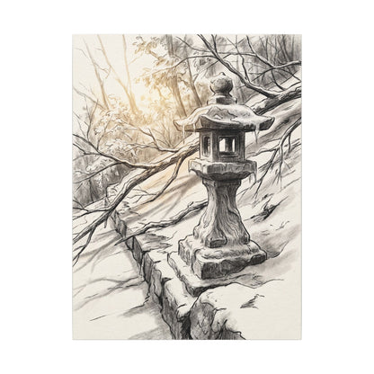 Golden Hour Stone Lantern Canvas Art - Japandi Kanso