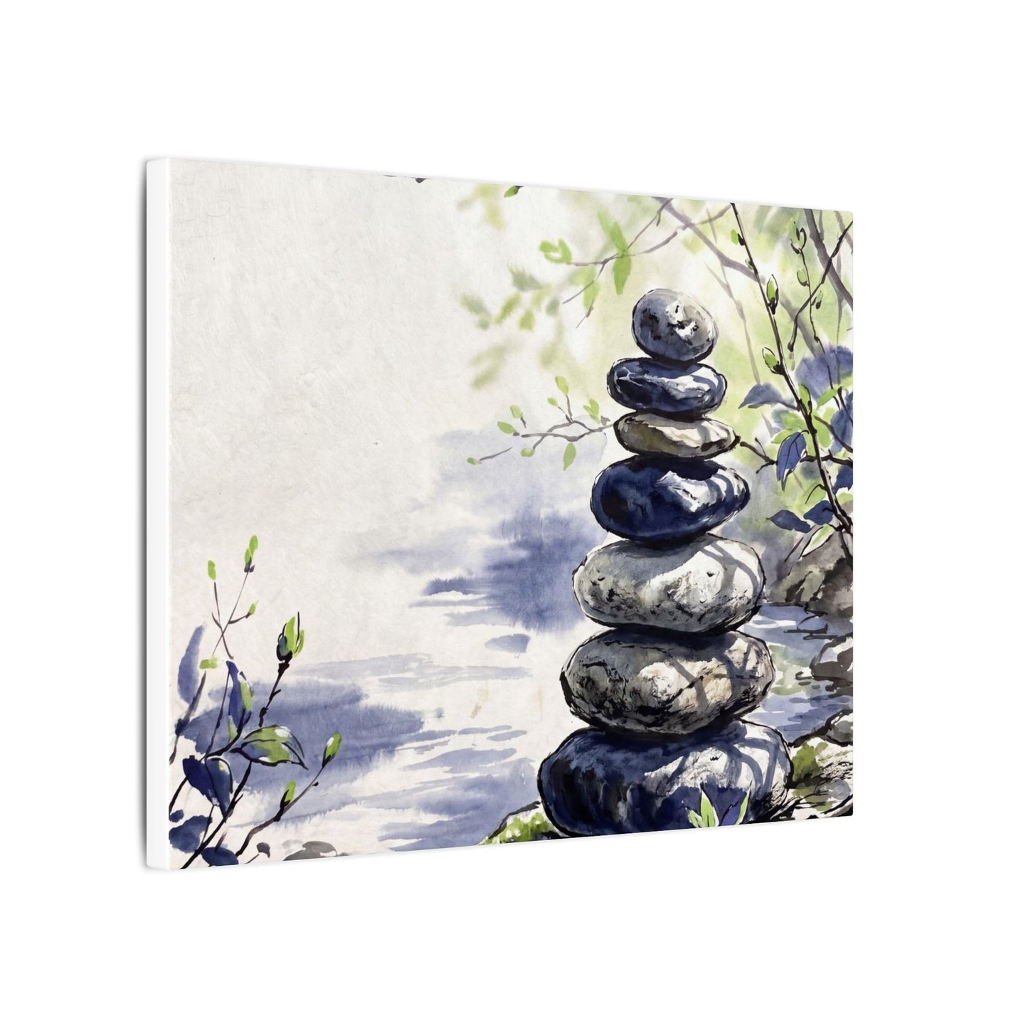 River Stones Sumi E Canvas Art | Serene Zen Art