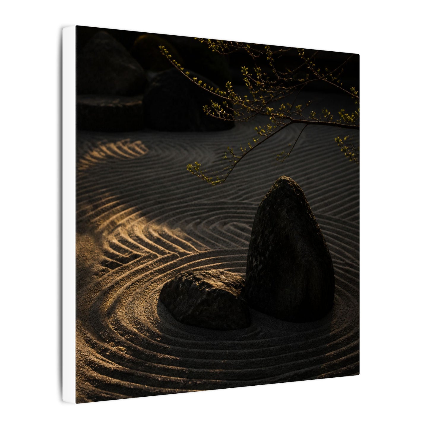 Ma Rock Garden Canvas Art - Dark Japandi Shadow Zen