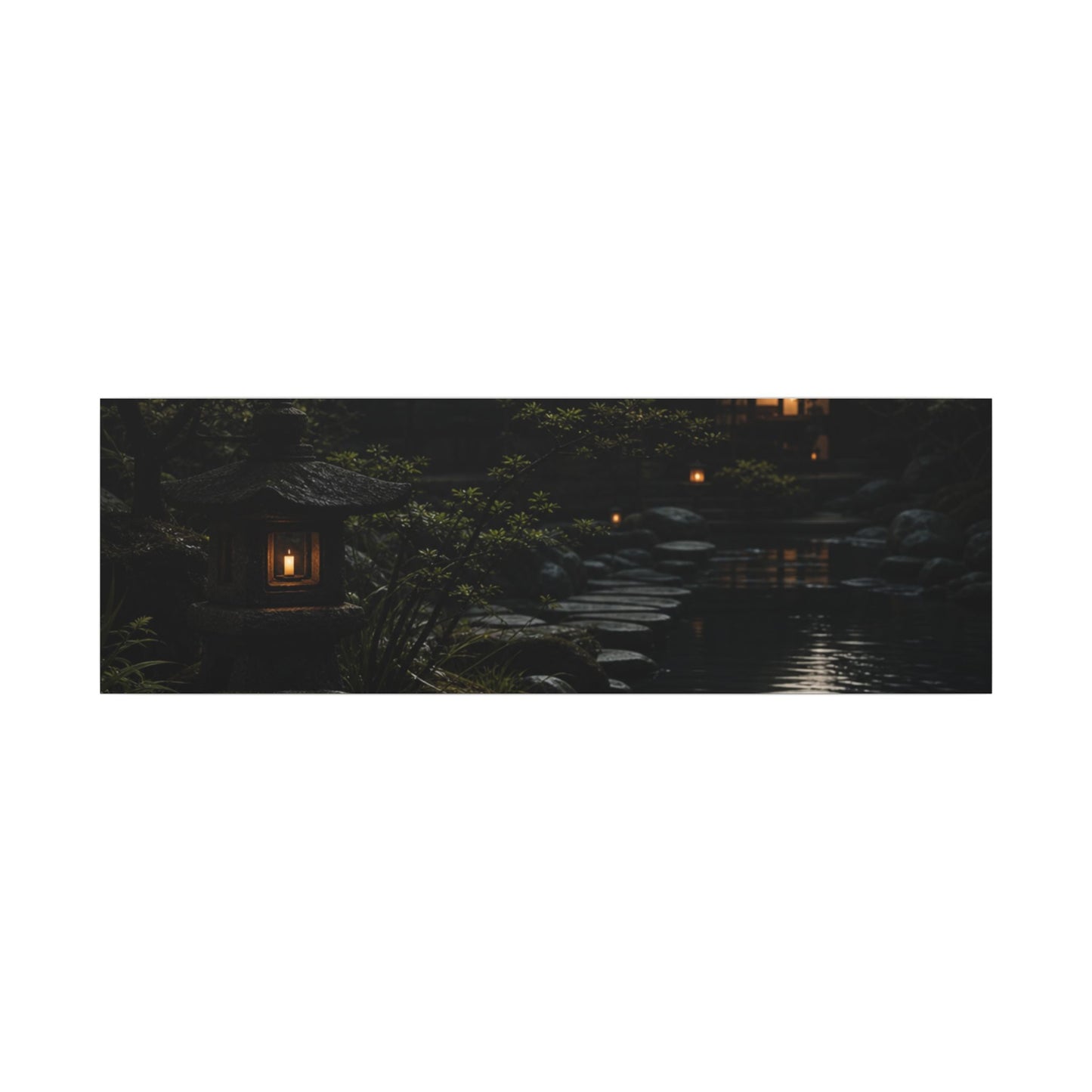 Moonlit Garden Shadow Zen Canvas Art | Sophisticated Dark Japandi Art