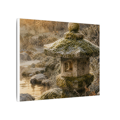Winter Stone Lantern Watercolor Canvas Art | Earthy Decor