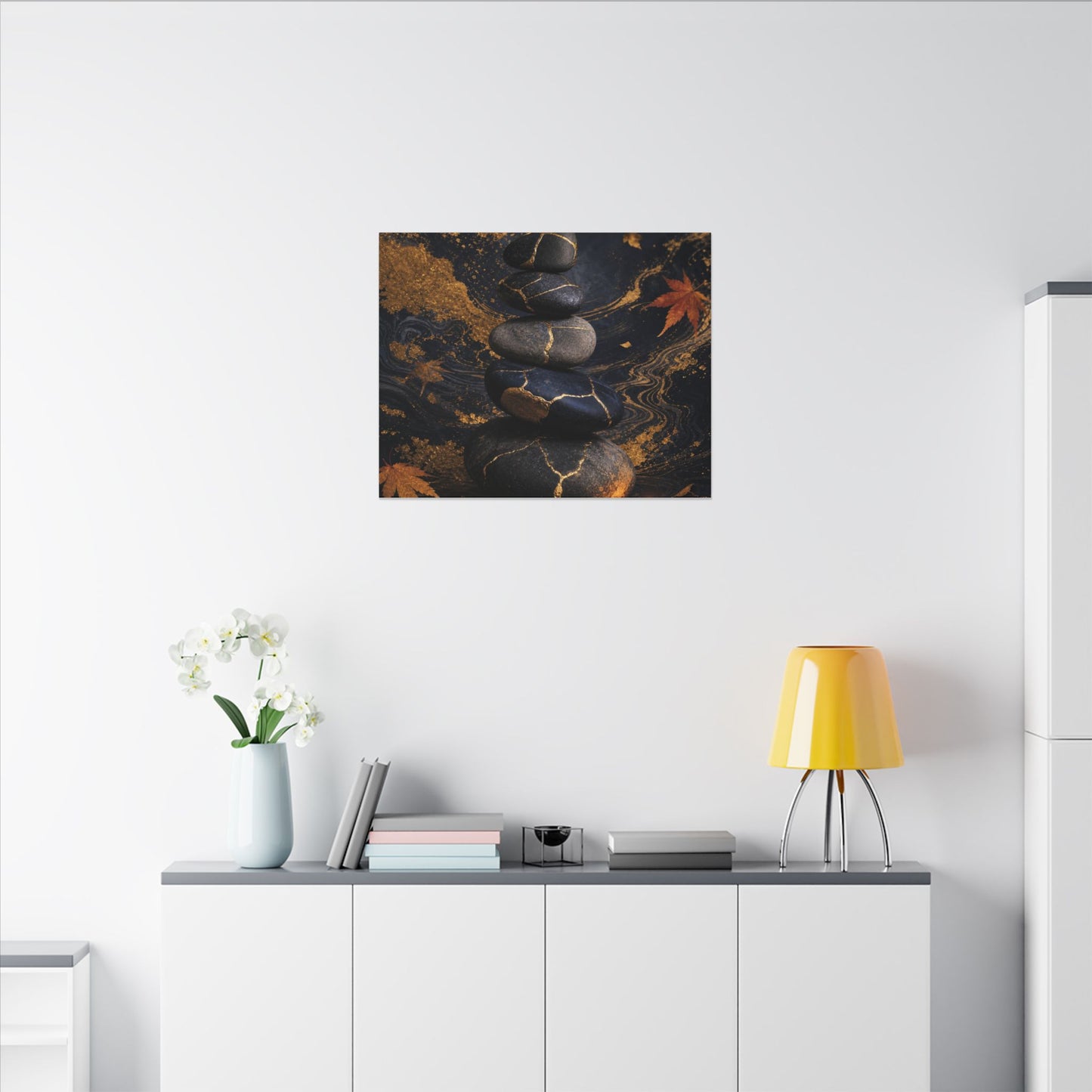 River Stones Autumn Canvas Art | Kintsugi Artful Design