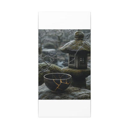 Stone Lantern Canvas Art | Winter Kintsugi Gold Repair Art