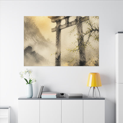 Spring Torii Gate Sumi E Canvas Art | Tranquil Decor