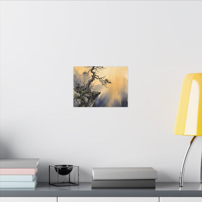 Zen Pine Tree in Golden Hour | Sumi E Canvas Art