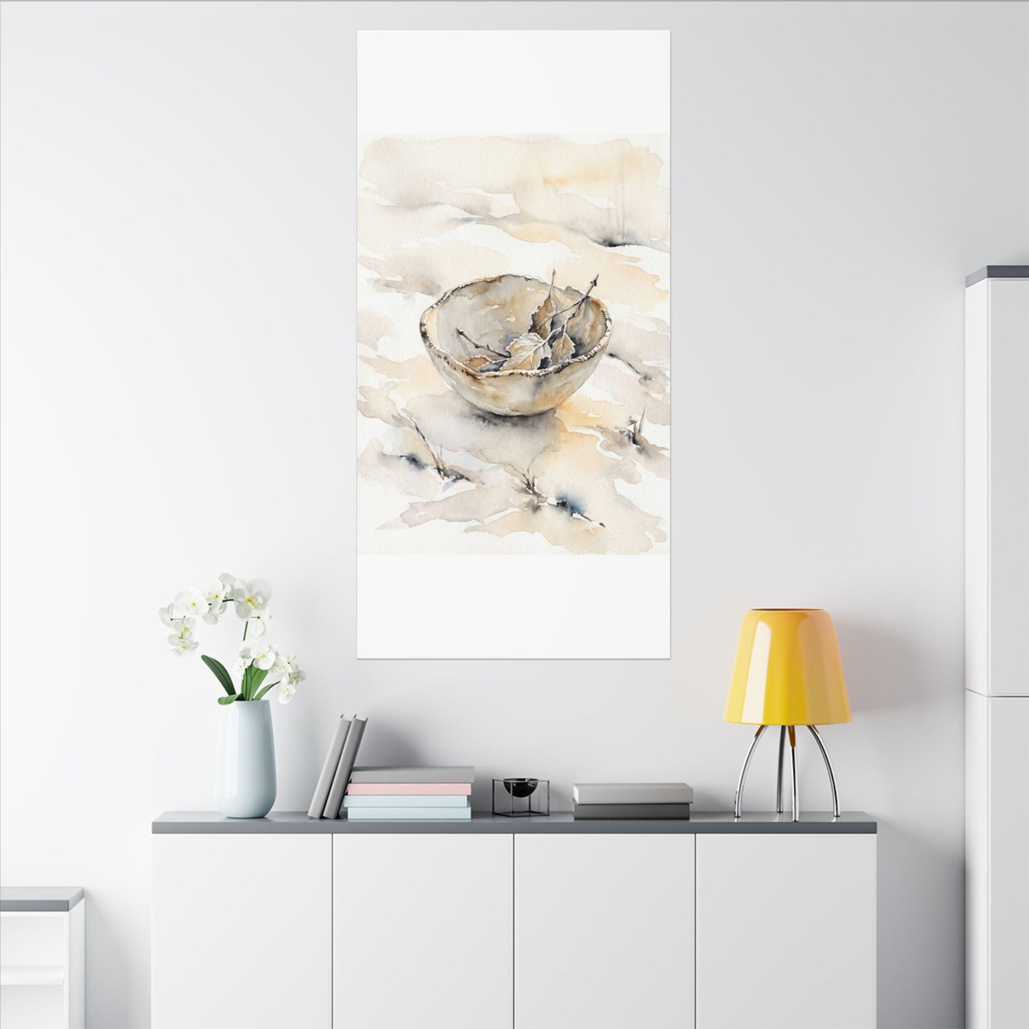 Ceramic Bowl Canvas Art | Winter Japandi Watercolor Art