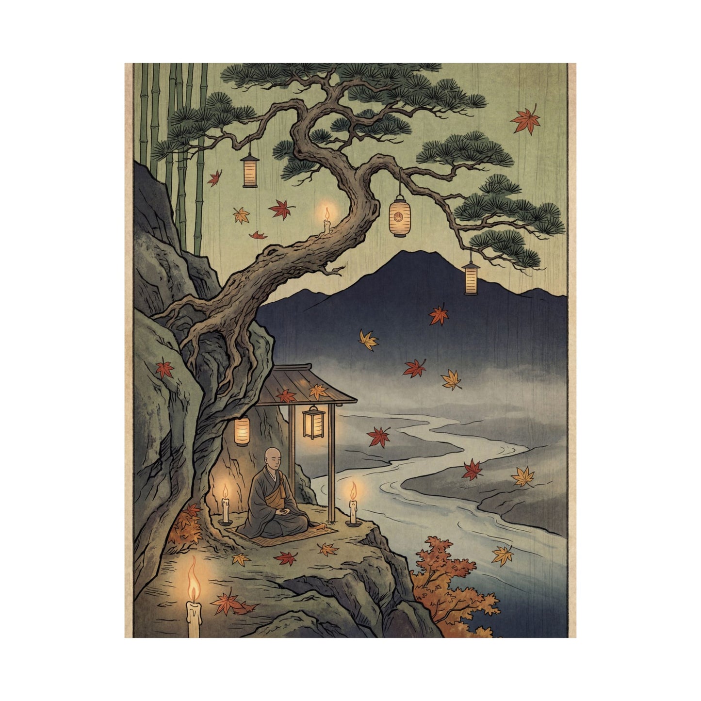 Pine Tree Autumn Wall Art Print | Zen Tranquil Design