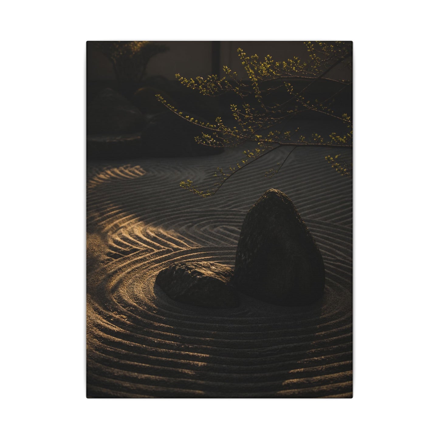 Ma Rock Garden Canvas Art - Dark Japandi Shadow Zen