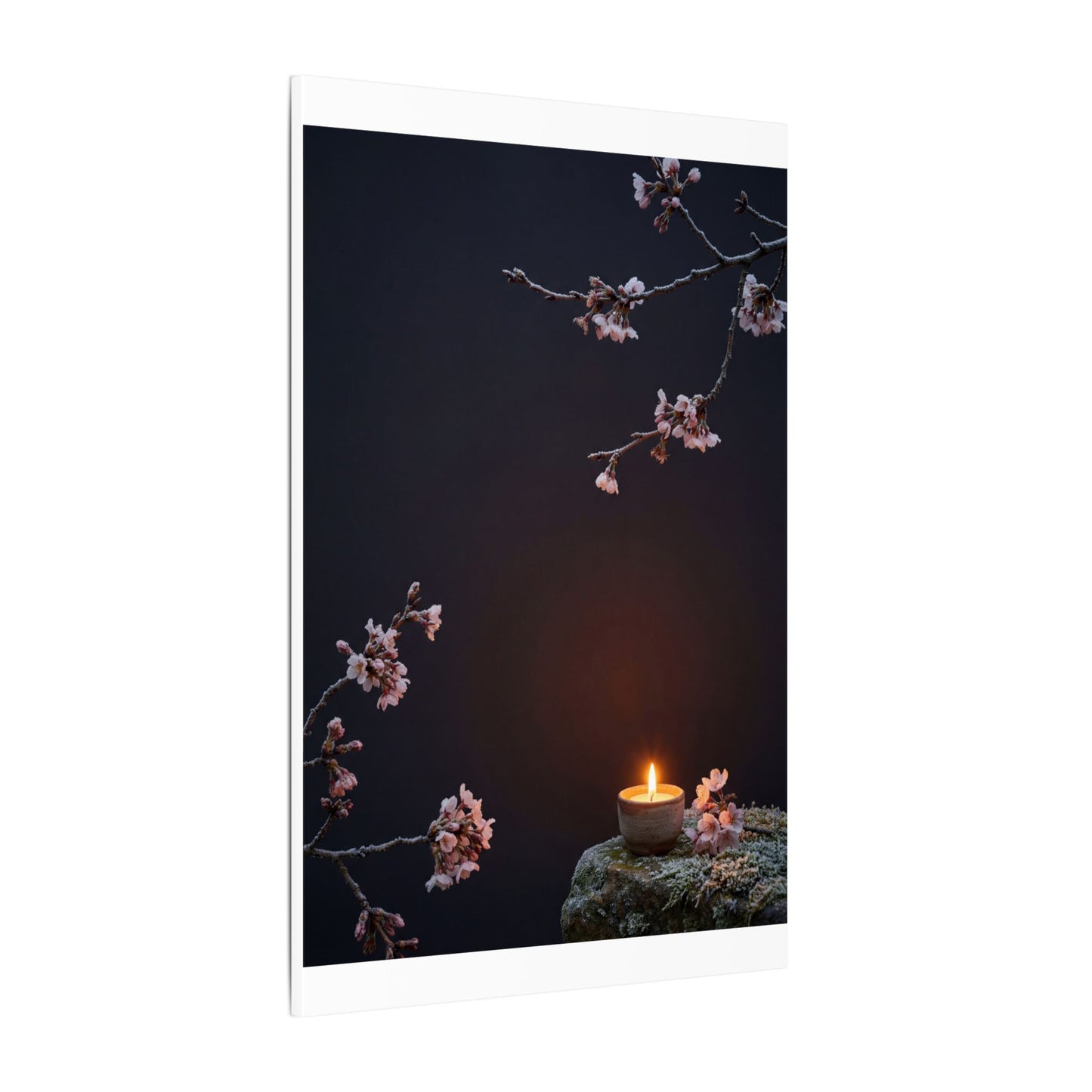 Dark Japandi Cherry Blossom in Candlelight | Moody Minimal Canvas Art