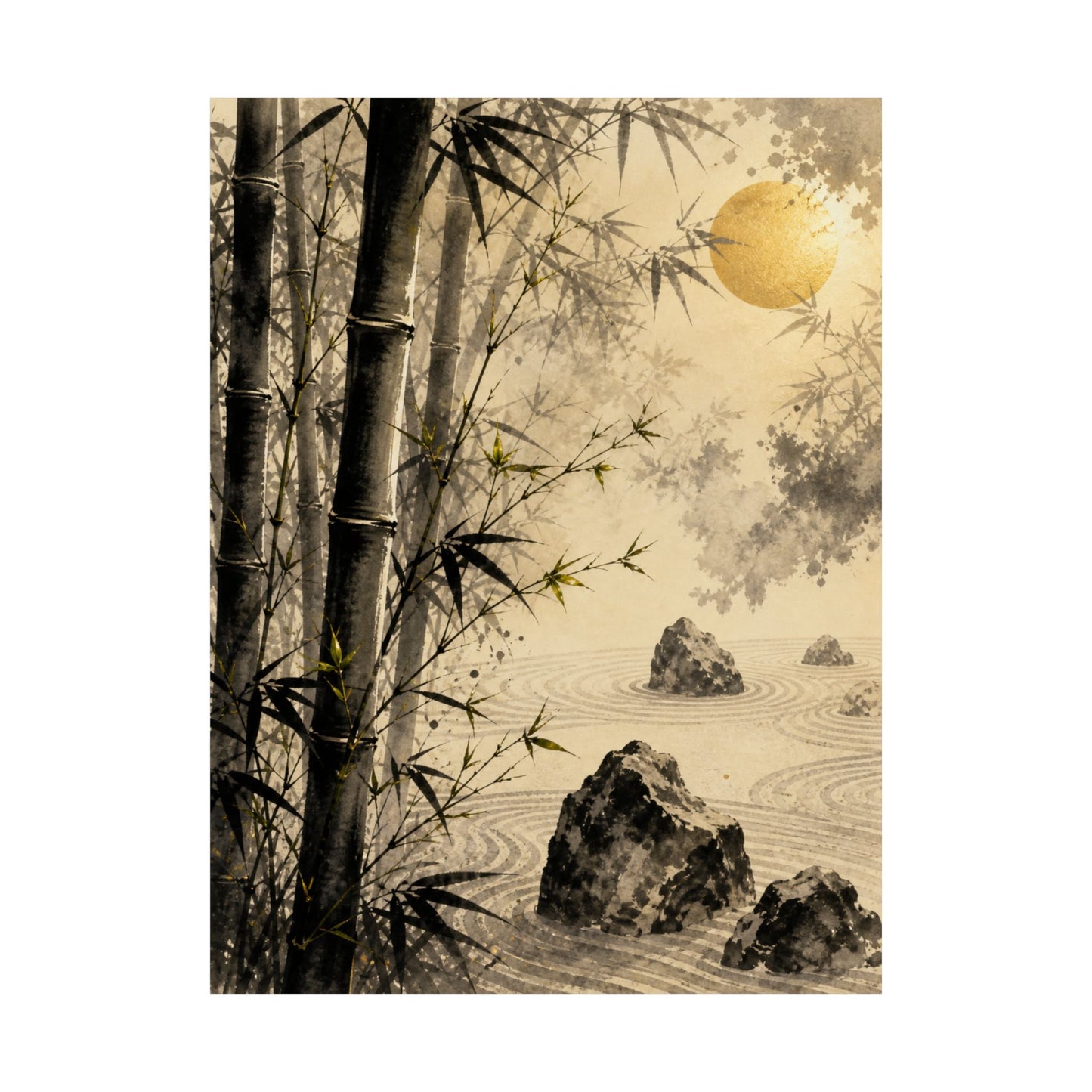 Contemplative Bamboo Grove Wall Art Print - Karesansui Zen