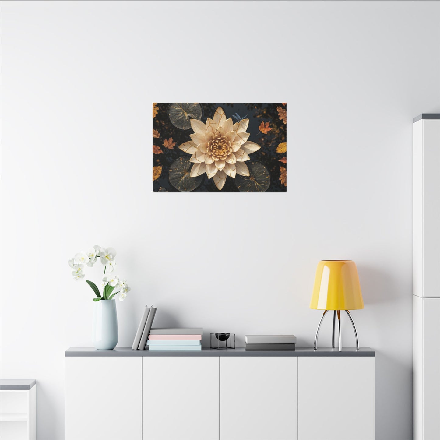 Kintsugi Lotus Flower in Dappled | Gold Repair Canvas Art