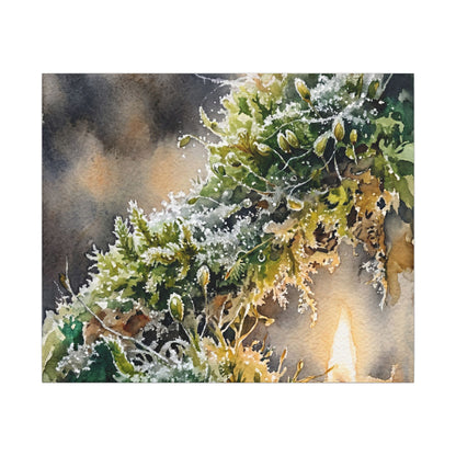 Winter Moss Close Up Watercolor Canvas Art | Neutral Decor