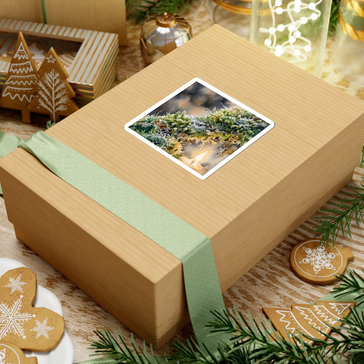 Japandi Moss Close Up in Candlelight | Watercolor Sticker