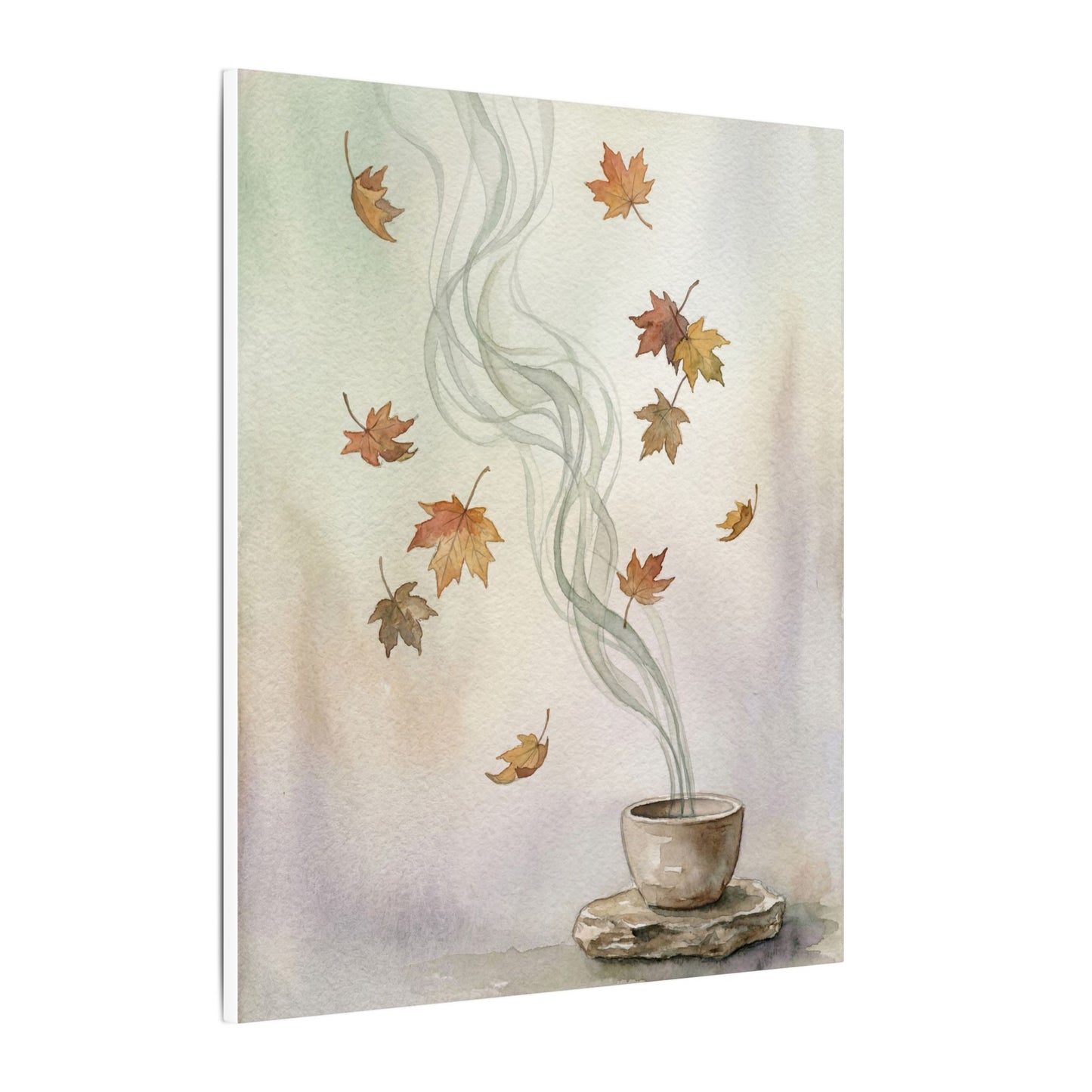 Incense Smoke Canvas Art | Autumn Japandi Watercolor Art