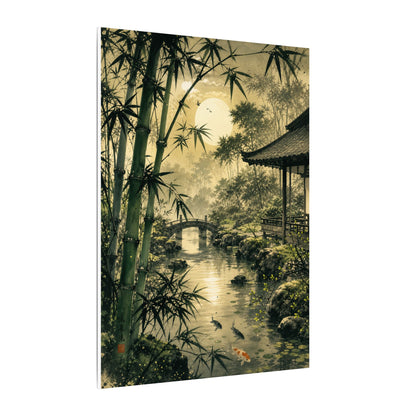 Moonlit Garden Sumi E Canvas Art | Calm Zen Art