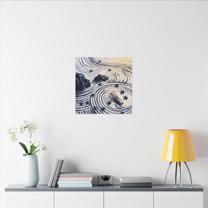 Zen Rock Garden in Golden Hour | Sumi E Canvas Art